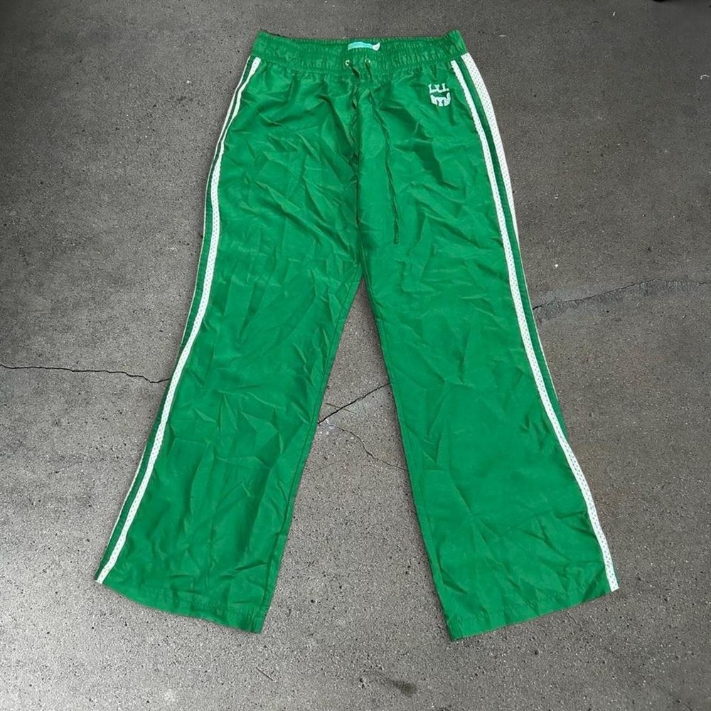 Women's Y2K L.E.I green striped flare baggy track pants Size XL